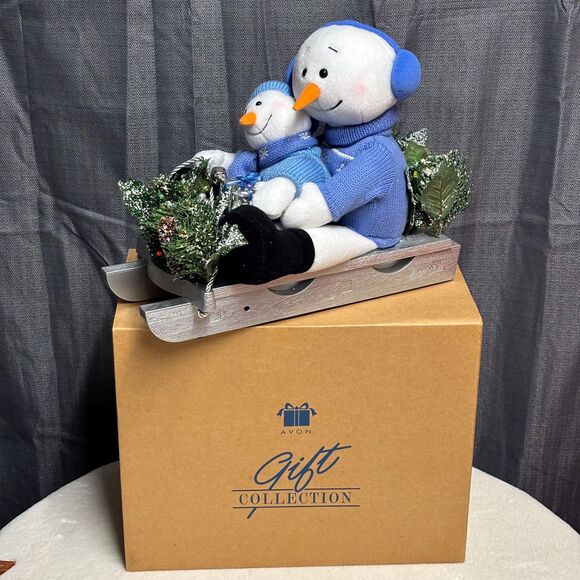 Avon Gift Collection Snowman Sled Figurine Winter Holiday Decor  Original Box - Picture 10 of 11